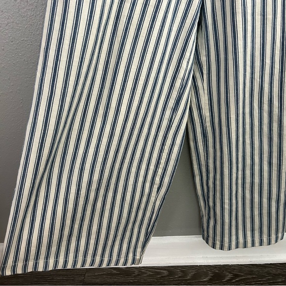 Madewell Coastal White Blue Striped Cold-Shoulder Wide Leg Jumpsuit Size S Linen - Picture 6 of 11